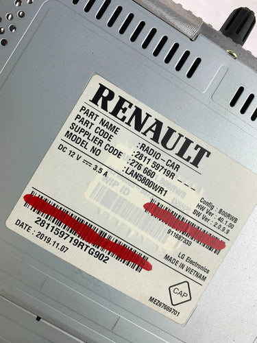Pantalla Estéreo Renault Kwid 2019-2024 (bloquado) Negro